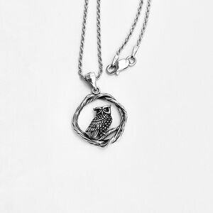Sterling Silver Owl on Branch Necklace, Silver Bird Chain, Spirit Animal Jewelry